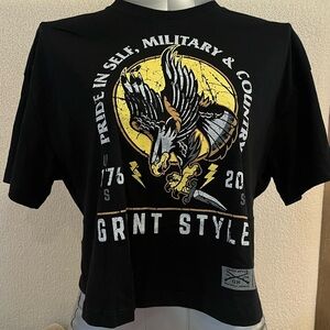 Grunt Style Black Short-Sleeve Tee with Yellow & White Eagle Graphic